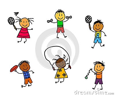 Active children on a white background. Collection. Kids play sports games. Vector Vector Illustration